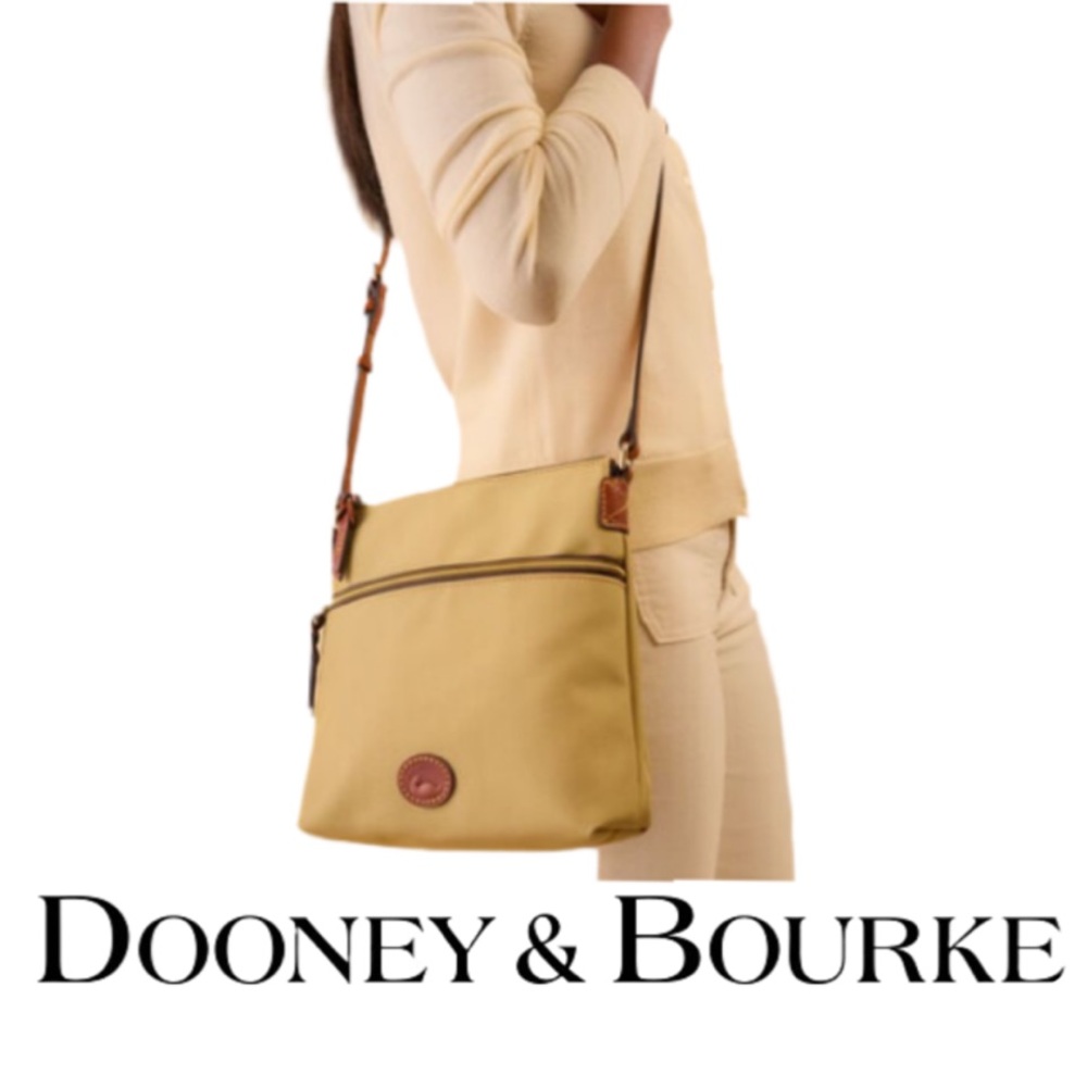 DOONEY & BOURKE | Khaki Nylon Crossbody Vacchetta Leather Hand Bag Purse
